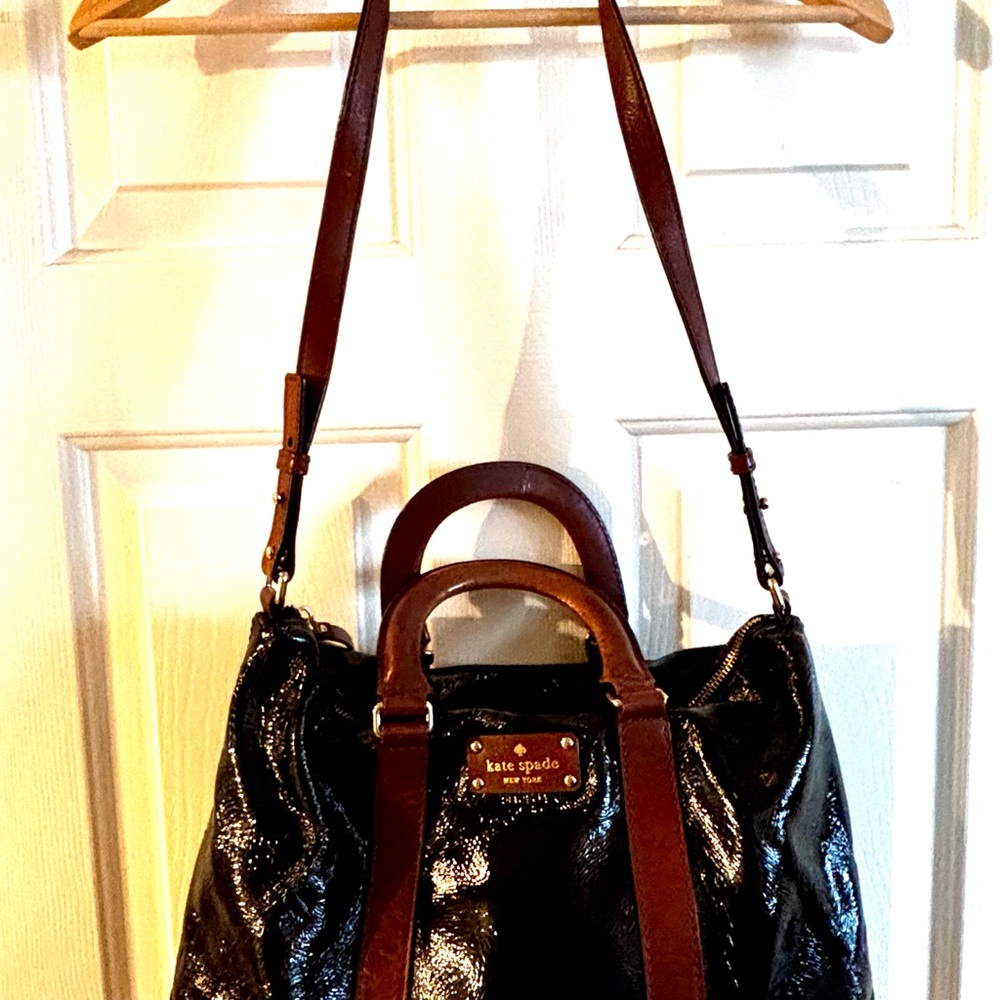 Kate Spade Shiny Black and Rich Brown Shoulder Bag
